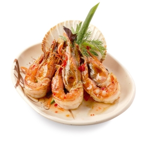 Foto krevety v česnekové omáčce