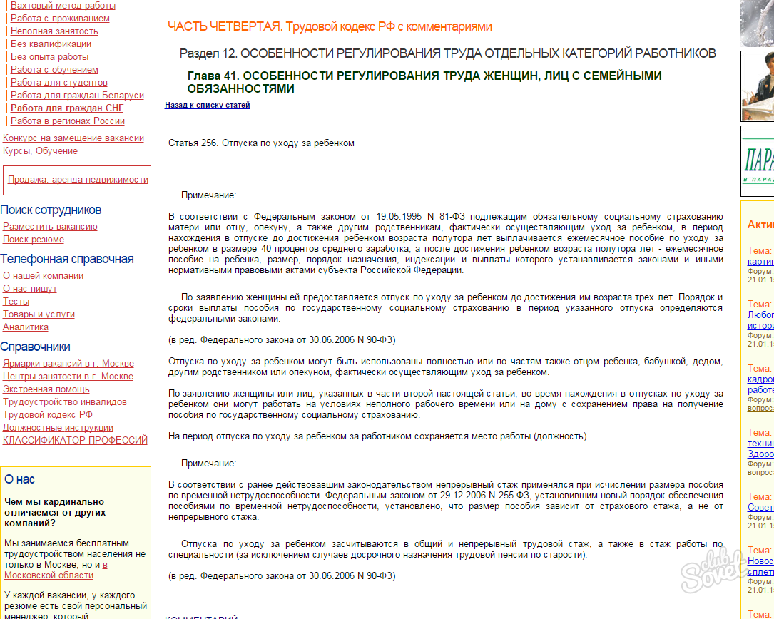 Rossiya Federatsiyasining Mehnat kodeksining 256-moddasi