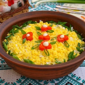 الأسهم Foto Mimosa Salad مع Gorbush - وصفة كلاسيكية