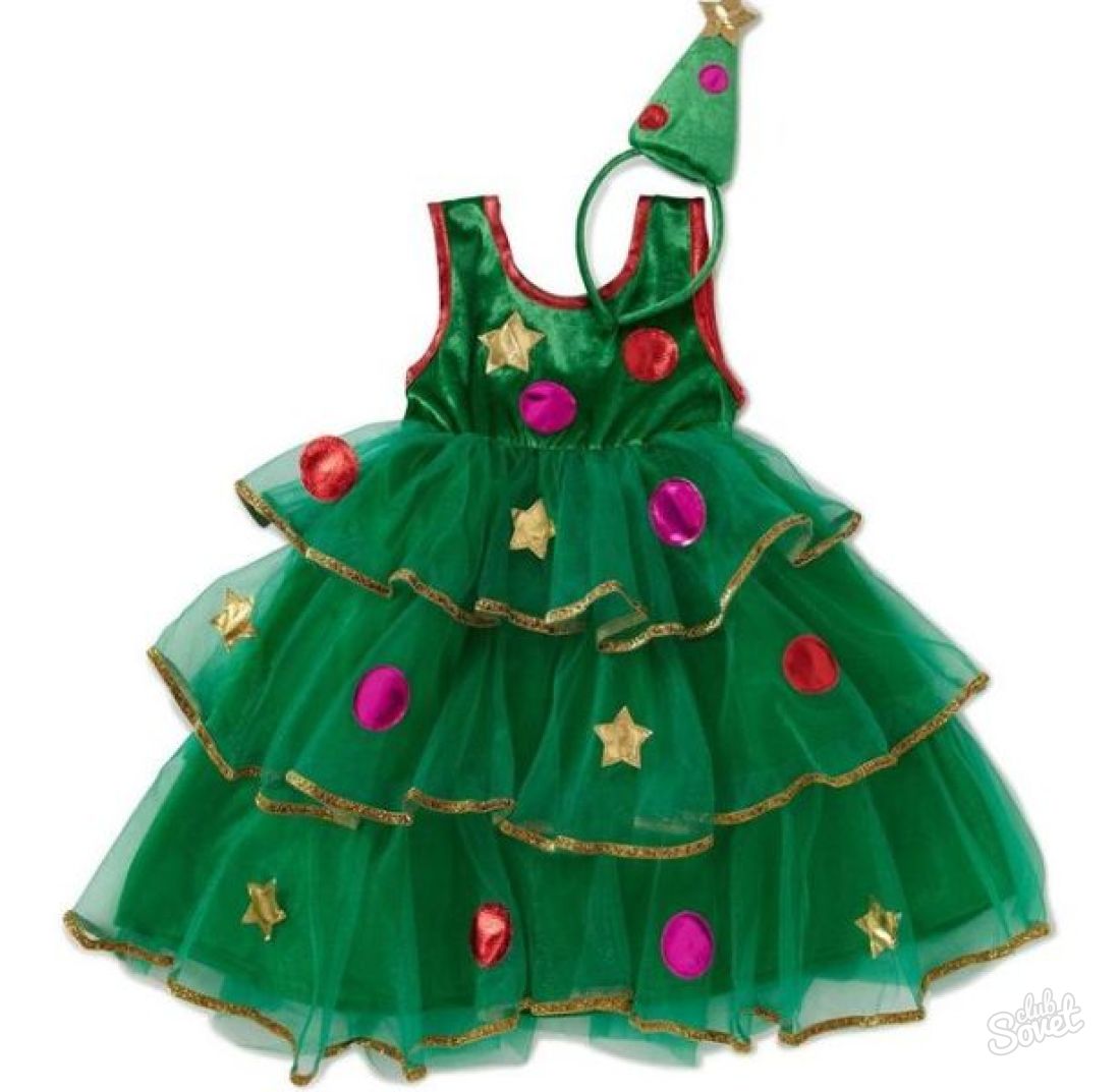 زي شجرة عيد الميلاد لفتاة - خياطة بأيديها