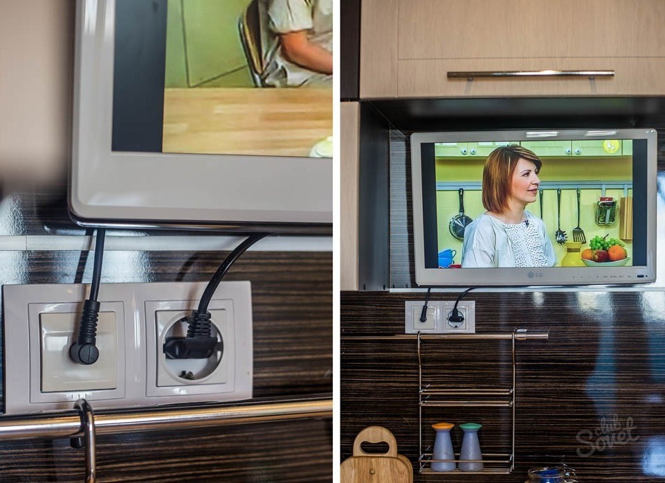 Лучшие телевизоры для кухни. Телевизор на кухне. Розетки для телевизора на кухне. Кухня с телевизором на стене. Телевизов в маленькой кухни.