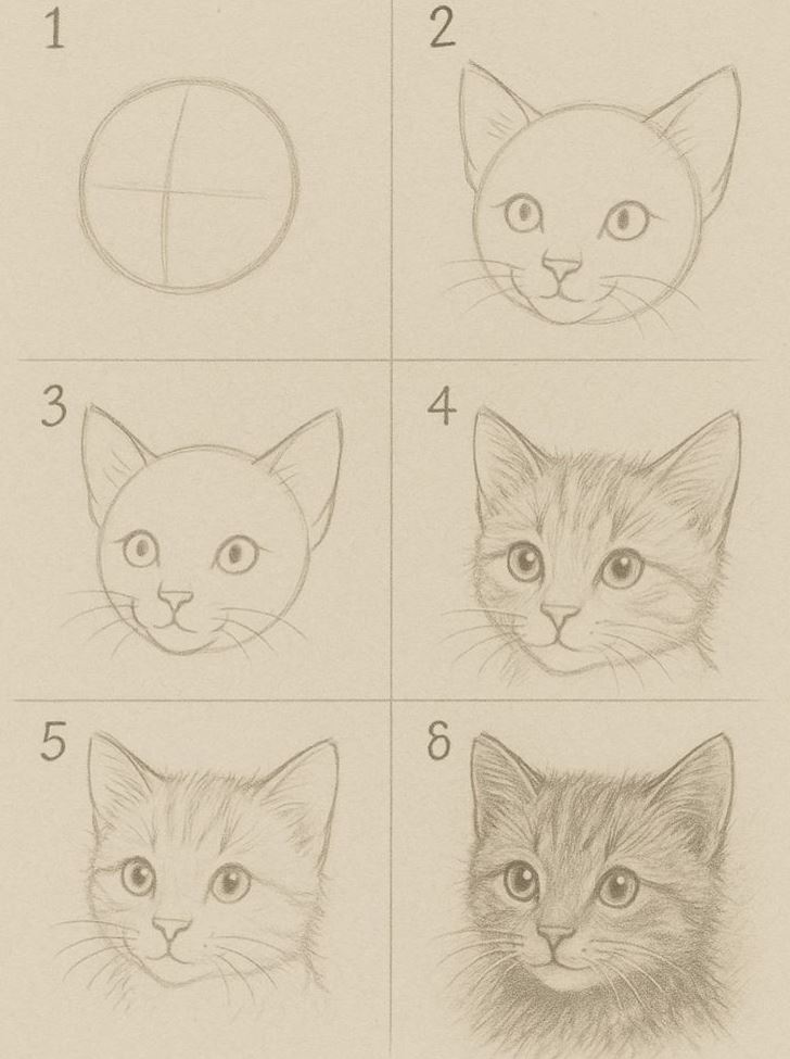 как нарисовать глаза кошки на листе