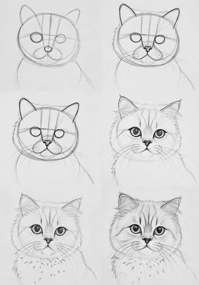 как рисовать голову кошки