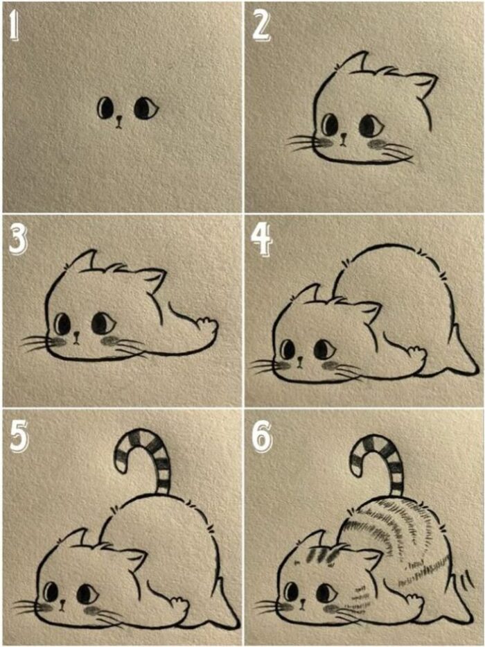 как нарисовать котенка ребенку пошагово